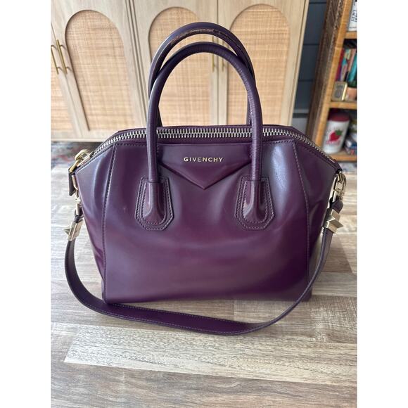 Givenchy Antigona Top Handle Satchel Glazed Dark Purple Calf Medium Leather Bag - Picture 1 of 7